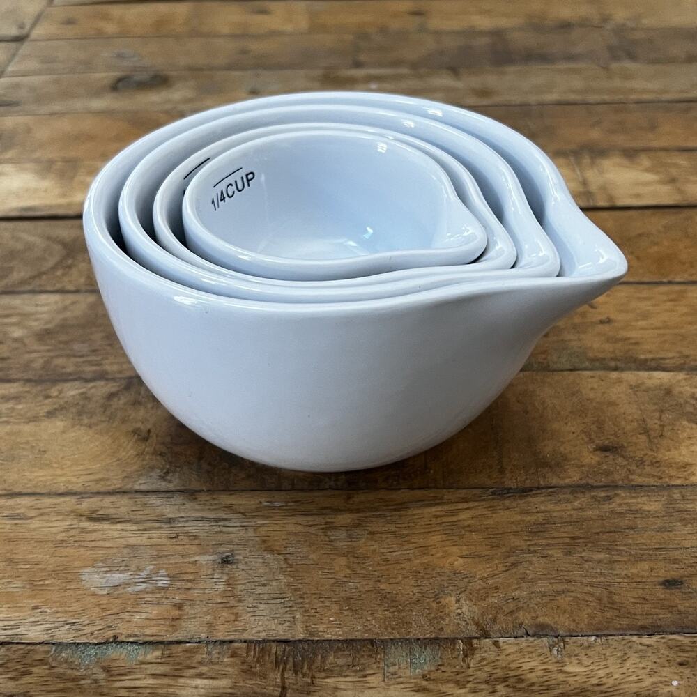 Mason Craft Set of 4 Nested Ceramic Measuring Cups White Cottage Farmhouse